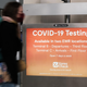 A covid-19 testing facility is advertised at Newark Liberty International Airport on November 30, 2021 in New Jersey.